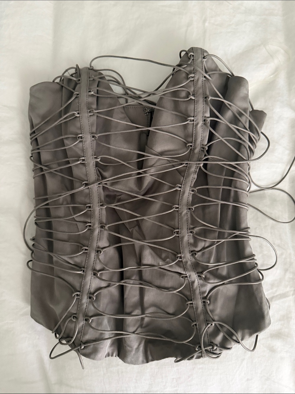 House of CB Taupe Lace-Up Satin Corset Crop Top - Picture 5 of 6